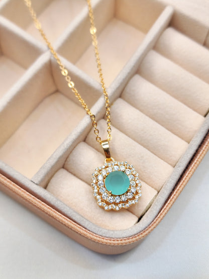 Ice Blue Zircon Luxurious 18KGold Plated Necklace