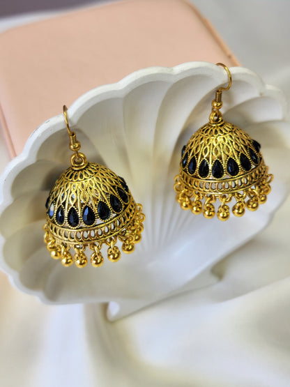 Traditional Gold Plated Jhumka Earring With Black Pearls