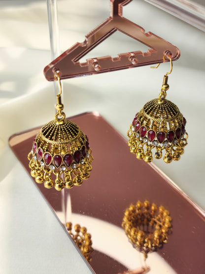 Red Ruby Radiance Indian Jhumka