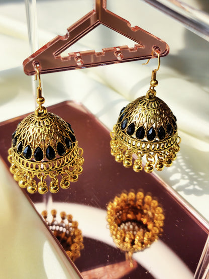 Traditional Gold Plated Jhumka Earring With Black Pearls