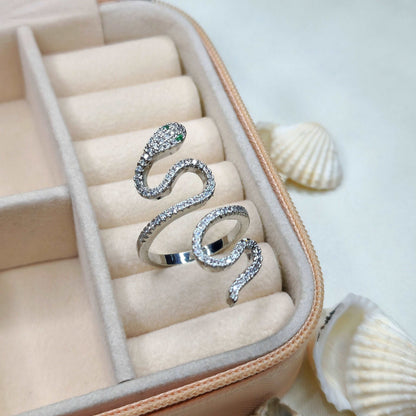 925 Silver Sparkling CZ Snake Ring (Adjustable)