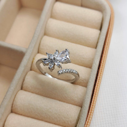 925 SS Adjustable Heart Floral Ring