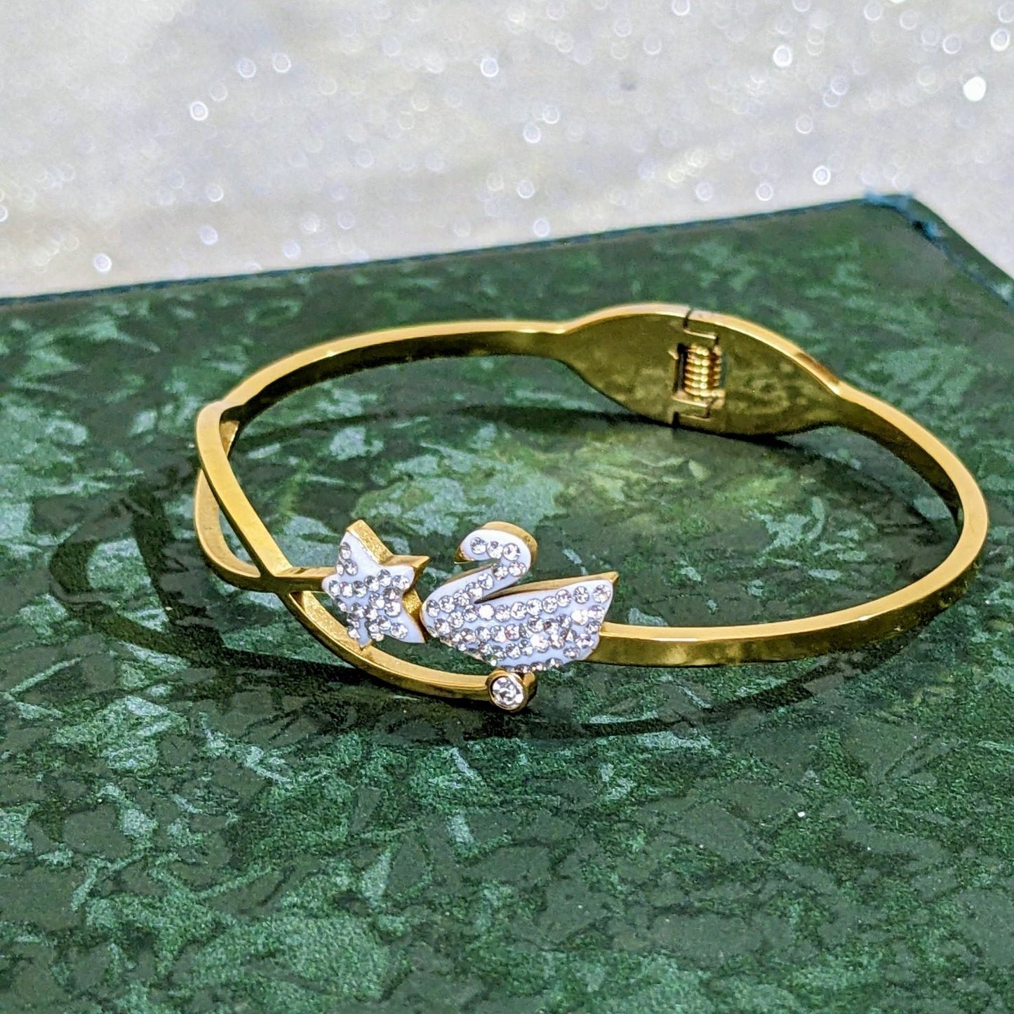 SS White Zircon Swan Cuff Bracelet