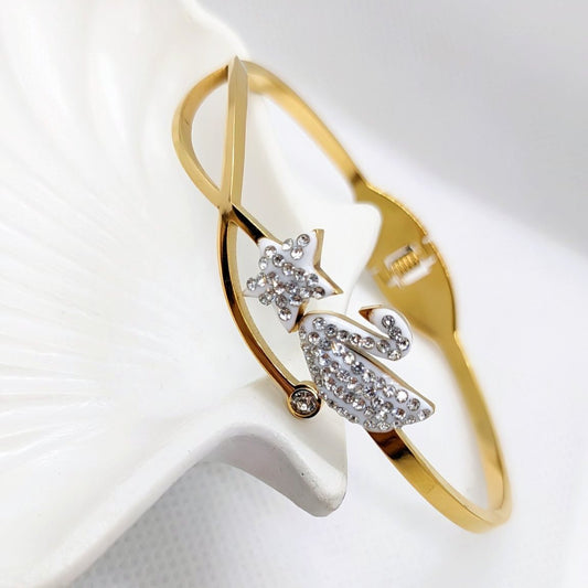 SS White Zircon Swan Cuff Bracelet