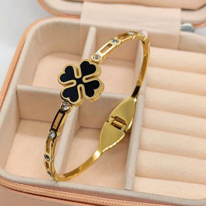 SS Diamond Cut Clover Cuff Bracelet