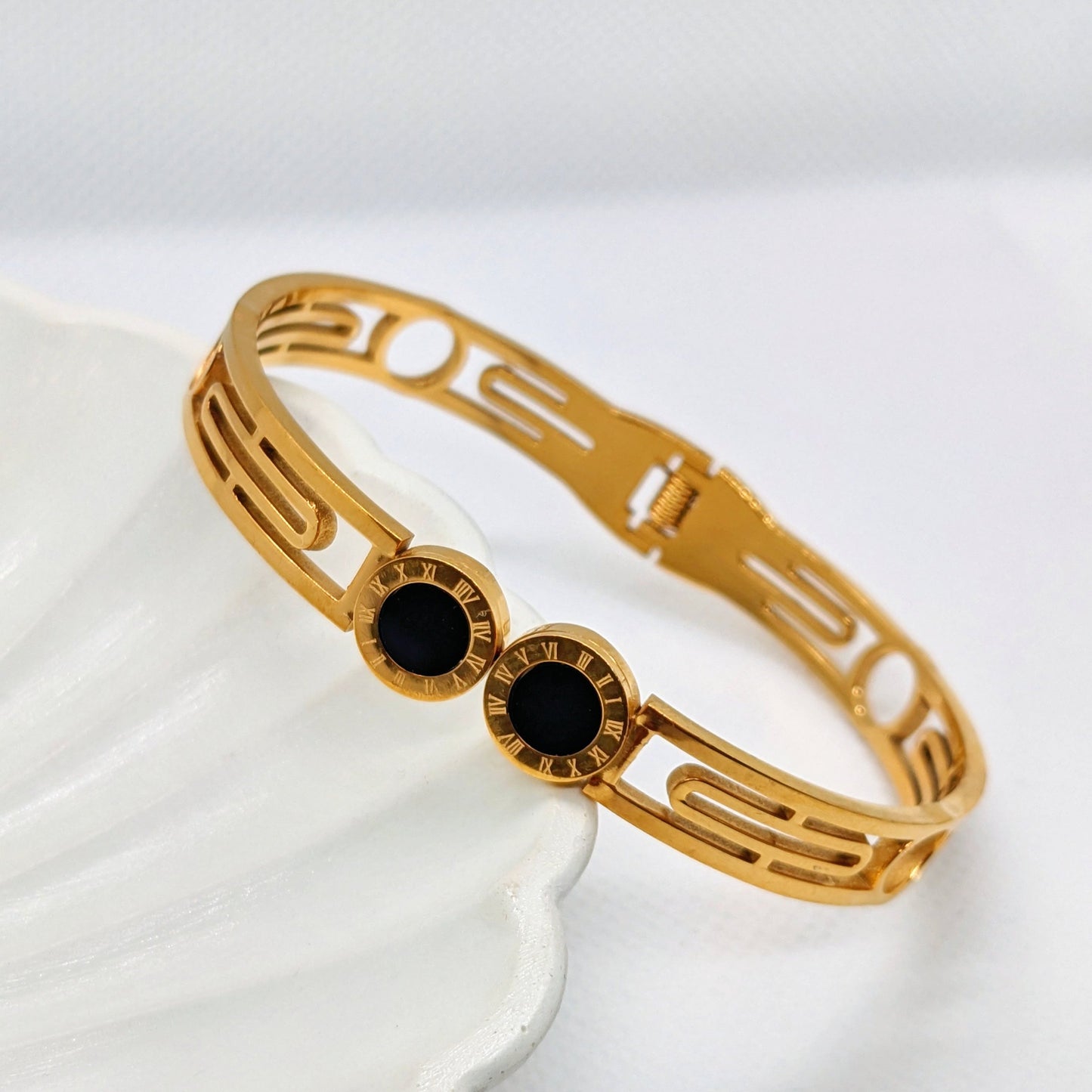 Stainless Steel Black And Gold Roman Dial Bracelet