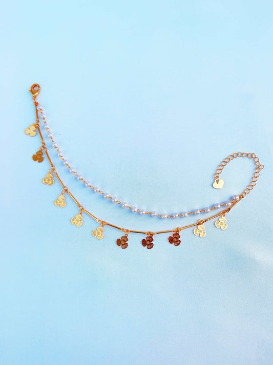 18k Double Chain Floral Anklet-Pazaib-Payal