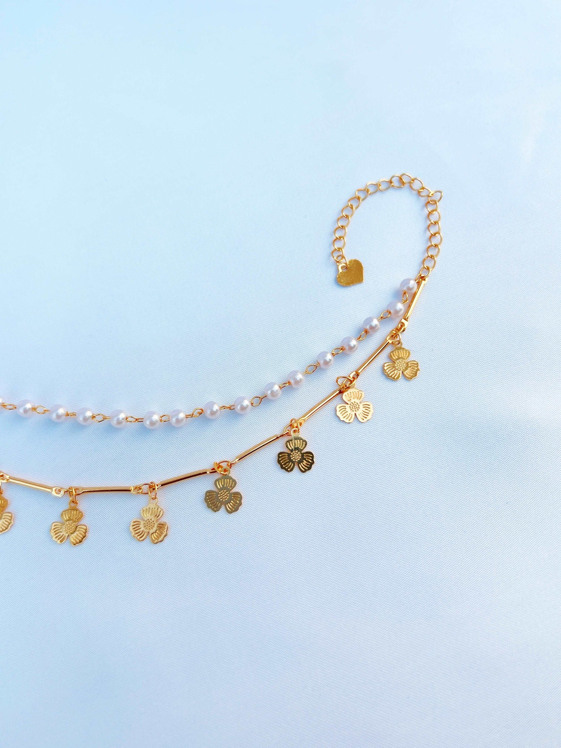 18k Double Chain Floral Anklet-Pazaib-Payal