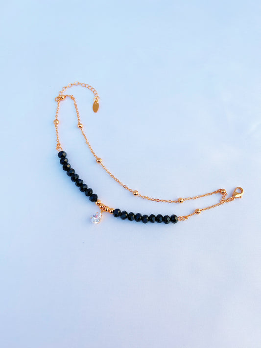 Luxury 18k Gold Plated Black Beads Anklet-Pazaib-Payal