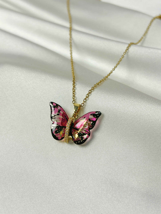 Dreamy Resin Butterfly Necklace- pink