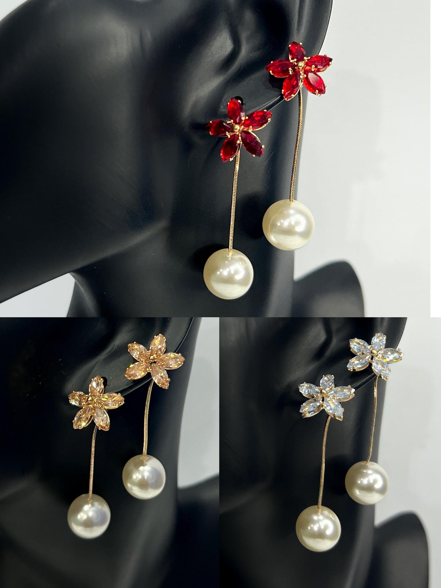 Daisy Floral Pearl Charm Earrings