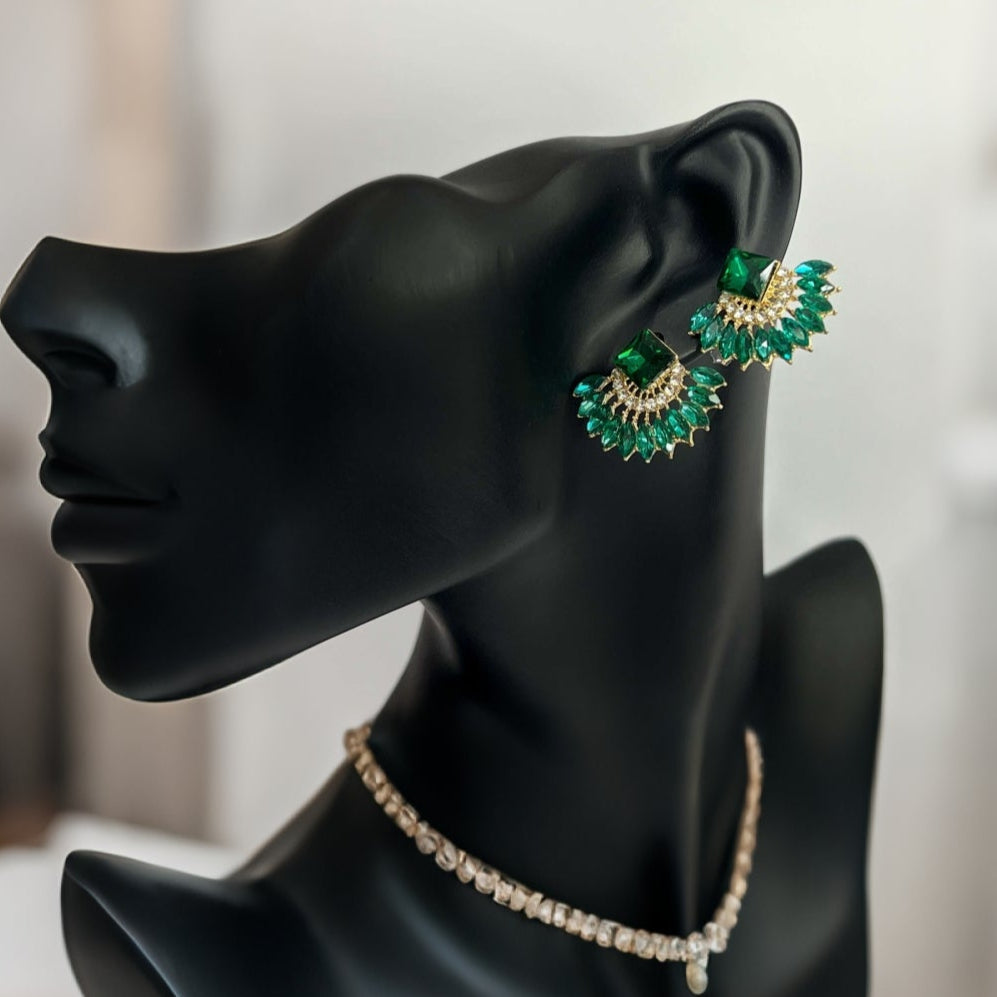 Emerald Half Moon Earrings